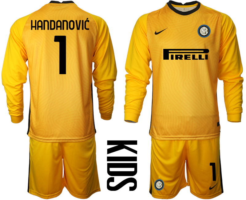 2021 Internazionale yellow goalkeeper youth long sleeve #1 soccer jerseys